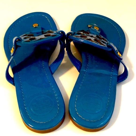 TORY BURCH Miller Logo Thong Sandals Tropical Blue Patent Leather 6 MSRP $200 - Picture 4 of 6